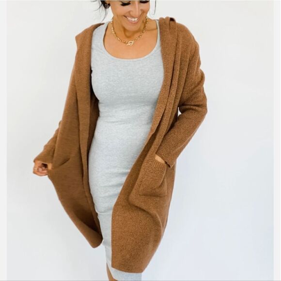 Cardigan with a hood Gingerbread Brown Melange hem & thread Jumpers & Knitwear - Picture 2 of 9